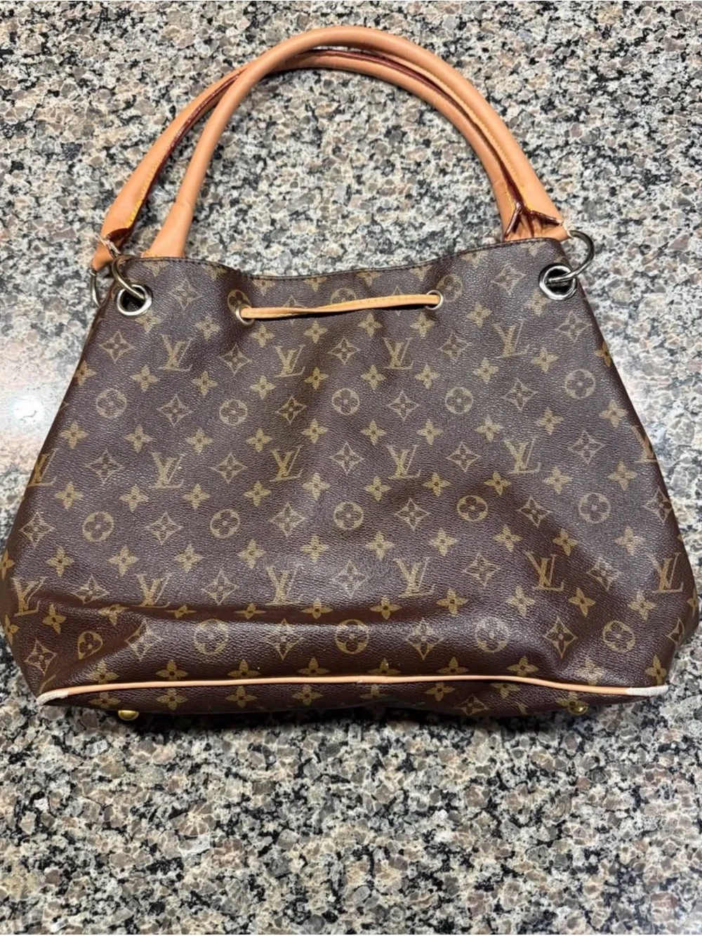 Louis Vuitton Monogram Canvas Shoulder Bag with Tan Trim